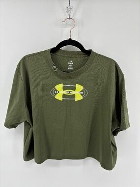 Under Armour Dark Green Loose Cropped Tee with Yellow Logo